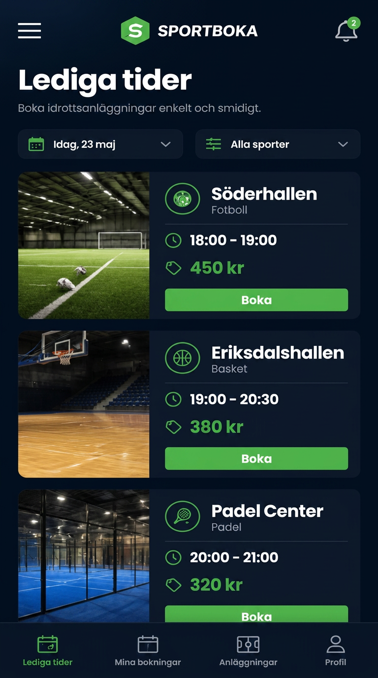 Se lediga tider och hallar